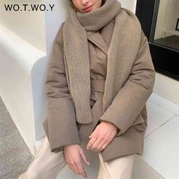 WoTwoy Kalınlaşma Pamuk-Astar Yastıklı Parkas Kadınlar Geniş Belli Kış Kirpi Ceketler Kadın Rüzgarlık Katı Rahat Giyim 210918