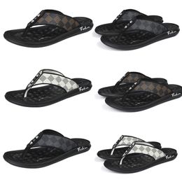 Luxury brand Chequered pattern Slippers Designer Mens Non-slip Genuine Leather Black White Brown Slides Sandals Summer Beach Casual Flip Flops