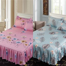 3pcs Classic Floral Printed Bed Skirt Cover Fitted Sheet Cover Bedspread Non-slip Bedroom Textile Skirt Single Full Queen Size C0223