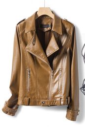2021 autumn new Japanese women's Leather Jacket Asian Fashion Short Coat Large locomotive leather jacket slim Lady Outwear Z2103