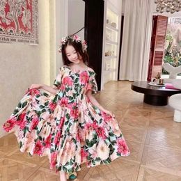 kids clothes spring summer Fashionable flower print passionate resort style girls dress Beautiful dress Q0716