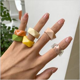 Fashion Candy Colour Irregular Ring Vintage Acrylic Resin Opening Ring For Women Party Jewellery Gifts Accessories