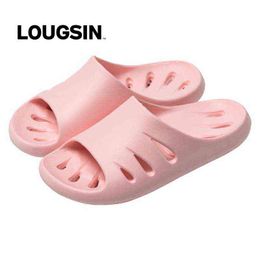 2022 Womens Fashion Home Slippers Slip On Flats Men Indoor Floor Flat Shoes Female Slides Summer Non-slip Family Bathroom Sandal Y220307