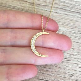 Crescent Moon Pendant Necklace Amulet Collier Wicca Jewellery Rose Gold Colour Ketting Moon Crystal Necklace Women Bijoux BFF Gifts 170