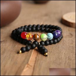 Chakra Bracelets Men 54 Mala Bead Bracelet Frosted Stone 6Mm Beaded Bangle Meditation Buddhism Jewelry Double Layer Beaded, Strands Drop Del