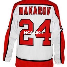 Real 001 real Full embroidery #24 Custom Name # Russia CCCP Retro New White Makarov Retro Hockey Jersey or custom any name or number Jersey