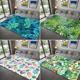 Tropical Green Leaves Area Rug Watercolour Painting Polyester Area Rug Mat Carpet for Living Dining Dorm Room Bedroom Home Decor 210928