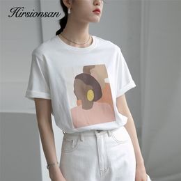 Hirsionsan Abstract Graphic T Shirt Women Aesthetic Character Printed Cotton Tees Loose Basic Short Sleeve Female Tops 210623