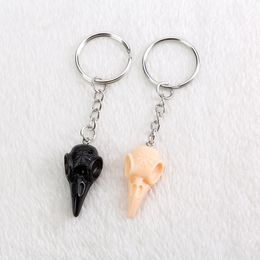 33*20 MM Resin Raven Skull Head Keychain Flatback Crow Pendant Keyring Cartoon Animal Jewellery Handbag Crafts