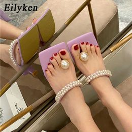 Eilyken Fashion String Bead Design Summer Slippers Flip Flops For Women Clip Toe Sandals Ladies Low Heel Party Dance Shoes Y0427