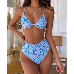 Women's Swimwear Sexy Underwire Bikini Floral Print Swimsuit High Waisted 2022 Summer Bathing Suit Women Two-piece Set Beach Wear