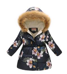 2021 New Retail 8 styles Christmas kids hoodie coats Winter boys girls warm thicken floral printed long collar hoodies down jacket fur coat kid designer clothing