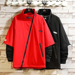 Japan Style Pullover White Black Spring Autumn Jacket Men'S Streetwear Bomber Clothes Fake Two Piece OVERSize 5XL 6XL 7XL 211105