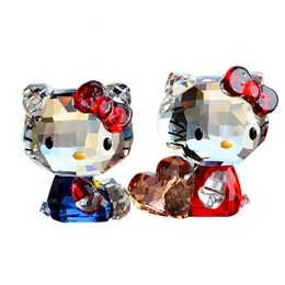 Crystal Cartoon Cat Figurines Car Ornament Cat Aniaml Paperweight Wedding Home Table Decor