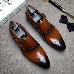 Size 38 To 46 Handmade Buckle Monk Strap Dress Shoes Mens Black Genuine Calf Leather Loafer Wedding Business Formal Shoe For Men