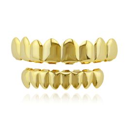 Hop Glossy Copper Hip Dental Grills Eight Teeth Gold-plated Long Braces Women Men Party Jewellery Grills Set Wholesale Free Shipping