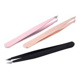 Eyebrow Tweezers Stain Steel Slanted Tip Face Hair Removal Clip Brow Trimmer Cosmetic Beauty Makeup Tool Accessories Pink Black