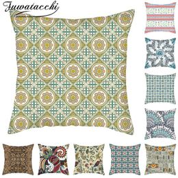 Cushion/Decorative Pillow Fuwatacchi Vintage Ethnic Cushion Cover Geometric Flower Pattern Linen Covers For Home Sofa Decor Pillowcases 45x4