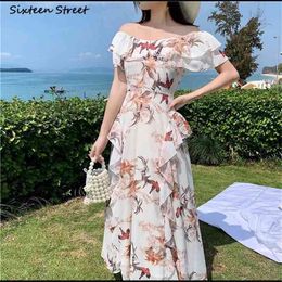 Runway Dresses for Women Summer Beach Off The Shoulder Elegant Vestidos Woman Slash Neck Luxury Chiffon Female 210603