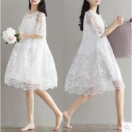 9077 maternity clothing summer twinset lace maternity one-piece dress white embroidery maternity dress For Pregnant Q0713