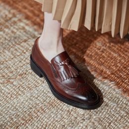 Women Low-heeled Spring Single Oxford Shoes 2021 New Genuine Leather Platform Fashion Shoes for Woman Brogues Slipon Shoes