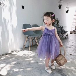 Girl Baby V-necktie Dress Summer Children's Korean Children's Fairy Lace Princess dress Q0716