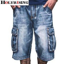 Holyrising Summer Jeans Men Distressed Jean Pockets Streetwear Zipper Man Calf-Length Blue Denim Trousers Plus Szie 30-46 210716