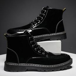 Men Ankle Boots Outdoor Leather Black Autumn Spring Non-Slip Lace Up Walk Male Casual Flats Shoes Fashion Comfortable