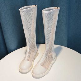 2021 spring and summer new square heel high heel boots breathable braided sexy fashion mesh knee-length boots Y0914