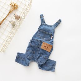 outdoor dog wash UK - New Washed Denim Pet Overalls Outdoor Street Style Puppy Stretch Jeans Teddy Bichon Pets Dog Clothes
