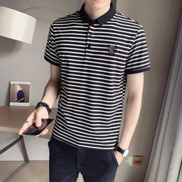 Striped POLO Shirts Men Summer Short Sleeve Slim Lapel Tee Tops Business Social Polos High Quality Street Wear Polo Hombre 210527