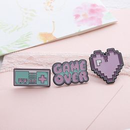 Pins, Brooches Pink Pixel Heart Game Machine Over ! Enamel Pins Fashion Denim Jackets Backpack Pin Button Brooch For Women Men Jewellery