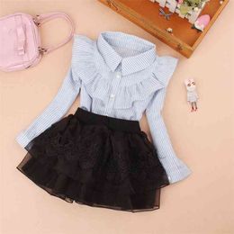 Teenage girls clothes Autumn Kids blue stripe blouses Turn-down collar Full sleeve shirt Children cotton tops School girl blouse 210622