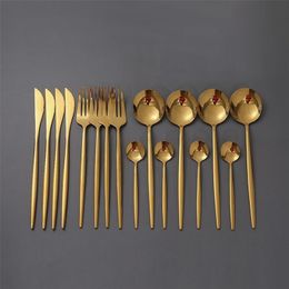 16Pcs/set Gold Cutlery Set 18/10 Stainless Steel Dinner Black Dinnerware Knife Fork Spoon Kitchen Tableware Silverware s 211229