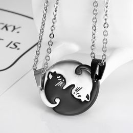 -Anhänger Halsketten Zwei Katze Paare Schmuck Halskette Schwarz Weiß Kätzchen Tier Choker Frauen Valentinstag Danksagung Geschenk