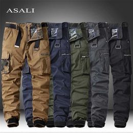 Men's Military Trousers Casual Cotton Solid Colour Cargo Pants Men Outdoor Trekking Travelling Trousers Multi-Pockets Work Pants 211201