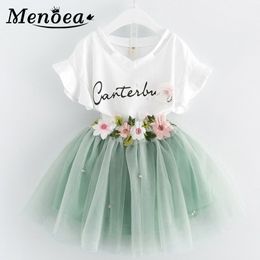 Menoea Girls Clothes Summer Kids Casual Style Girls Clothing Sets Cartoon pattern T-Shirt+dress 2Pcs For Children Clothing dress 210303