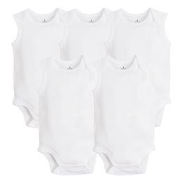 5 PCS/LOT Newborn Clothing Summer Sleeveless Boy Girl Clothes 100% Cotton White Kids Baby Bodysuits & Jumpsuits 210309