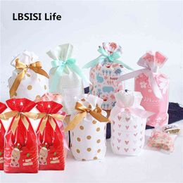 LBSISI Life Cookie Candy Bags Christmas Gift Bags Snack Nougat PE Plastic Drawstring Bag Birthday Party Wedding H1231