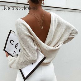 Jocoo Jolee Autumn Long Sleeve Criss Cross Knitted Sweaters Elegant V Neck Batwing Loose Sweater Casual Solid Pullover Tops 210619