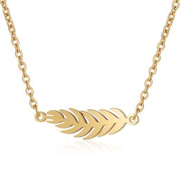10PCS Feather Shaped Chain Necklace Stainless Steel Plant Tree Branch Leaf Pendant Charm Minimalist Collar Choker Jewellery for Women Ladies Couple Party