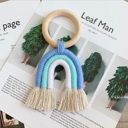 NEWCircular Rainbow Wood Beads Tassel Hanging Pendant Farmhouse Decor INS Nordic Creative Hemp Rope Beaded Children Home Decorative EWC7168