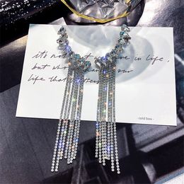Fashion Long Tassel Full Rhinestone Drop Earrings for Women Bijoux Shiny Water Drop Crystal Dangle Earring Jewellery Gifts