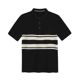 7717 High Quality Men's Polo Shirts Premium Cotton Knitted Sport Running Business Casual Striped Colour Contrast Lapel T-Shirts H1218