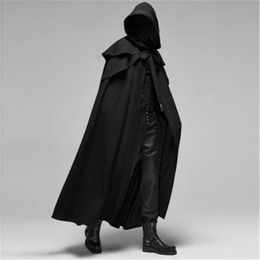 Gothic Men Cloak Coats Hooded Solid Loose Windproof Men's Trench Coat Men Chic Winter Long Cape Poncho 211011