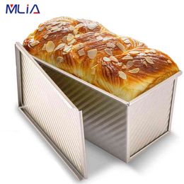 MLIA Rectangular Loaf Pan Carbon Steel Nonstick Bellows with Cover Toast Box Mould Bread Mould Eco-Friendly Baking Tools for Cakes 211110
