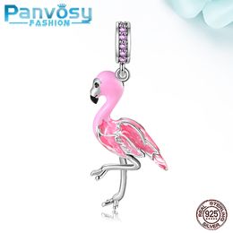 925 Sterling Silver Charms Bead Accessories Flamingo charm Pendants Fit Original Silver Charms 925 Bracelets DIY Jewellery Making Q0531