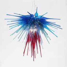 Hand Blown Glass Crystal Chandelier LED Pendant Lamp Blue and Red Color Indoor Lighting Modern Living Room Art Decoration Customized 32 by 24 Inches