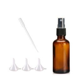 2021 50ML 2Oz Amber Glass Bottles for Essential Oils with Black Fine Mist Sprayers Including Plastic Mini Funnel 3ML Transfer Pipettes