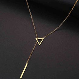 DOTIFI For Women Necklaces Innovation Double Pendant Long Chain Openwork Triangle and Baguette Stainless Steel Necklace G1206